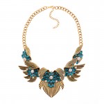 Gold Wings Blue Bohemian Gemstones Diamante Glamorous  Necklace