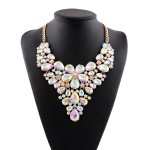 Silver Colorful Fancy Crystals Gemstones Glamorous Flowers Floral Necklace
