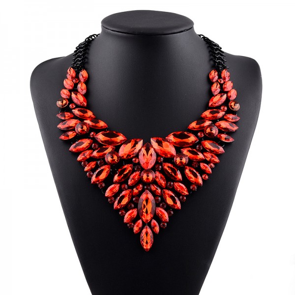 Red Crystals Vintage Glamorous Diamante Bohemian Ethnic Necklace