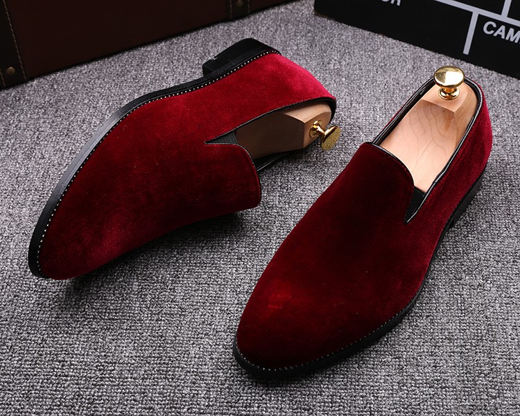 Red Velvet Mens Oxfords Flats Loafers Dress Shoes