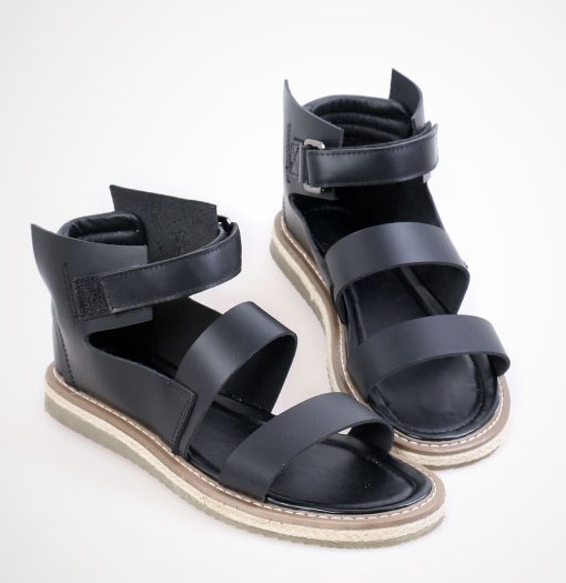 Black Leather Straps High Top Mens Gladiator Roman Platforms Sandals Shoes