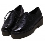 Black Patent Leather Lace Up Platforms Oxfords Shoes