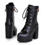 Black Lace Up High Top Platforms Heels Military Combat Boots