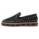 Black Glittering Bling Bling Spikes Studs Punk Rock Loafers Flats Shoes