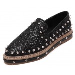 Black Glittering Bling Bling Spikes Studs Punk Rock Loafers Flats Shoes