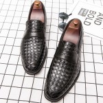 Black Knitted Leather VIntage Mens Oxfords Loafers Dress Shoes Flats