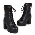 Black Lace Up High Top Platforms Heels Military Combat Boots