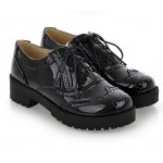 Black Patent Leather Wingtip Womens Lace Up Platforms Oxfords Shoes