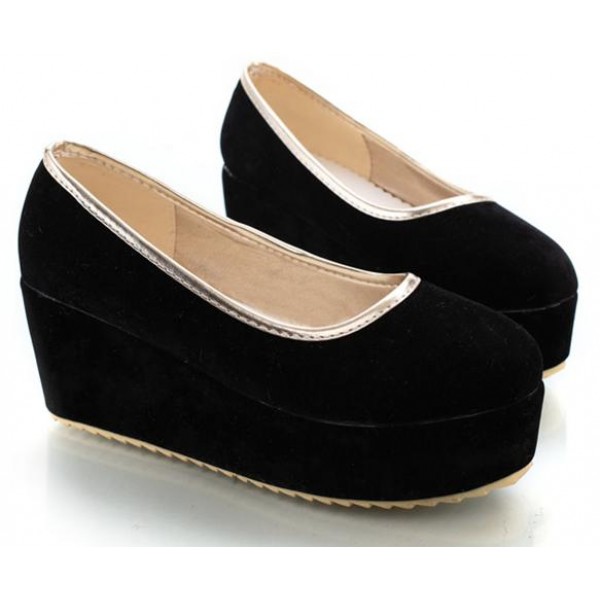 Black Velvet Suede Platforms Ballets Ballerina Flats Loafers Shoes