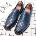 Blue Knitted Leather VIntage Mens Oxfords Loafers Dress Shoes Flats