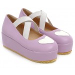 Purple Heart Cross Straps Platforms Ballets Ballerina Lolita Flats Loafers Shoes