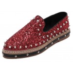 Red Glittering Bling Bling Spikes Studs Punk Rock Loafers Flats Shoes