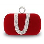 Black Blue Red Pink Brown Diamante Velvet Ring Evening Clutch Purse Jewelry Box