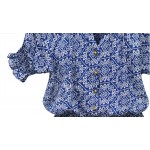 Blue Bohemian Retro Beach V Neck Short Sleeves Shirt Mini Skirt Dress