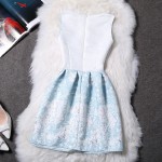 Blue White Flowers Retro Sleeveless A Line Skater Mini Party Cocktail Skirt Dress