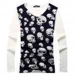 Grey Black White Skulls Punk Rock V Neck Long Sleeves Knit Mens Sweater