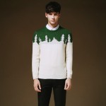 Green White Snow Flakes Forest Snowflakes Long Sleeves Knit Mens Sweater