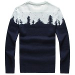 Blue Navy Snow Flakes Forest Snowflakes Long Sleeves Knit Mens Sweater