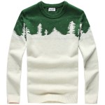 Green White Snow Flakes Forest Snowflakes Long Sleeves Knit Mens Sweater
