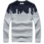 Grey Blue Snow Flakes Forest Snowflakes Long Sleeves Knit Mens Sweater