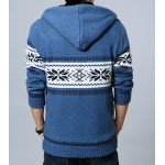 Blue Snowflakes Old School Knitted Long Sleeves Mens Cardigan Hoodie Hooded Jacket