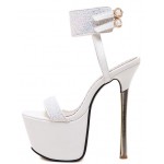 White Glitter Ankle Straps Bridal Platforms Gold Stiletto High Heels Sandals Shoes