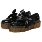 Black Patent Leather Satin Bow Platforms Flats Loafers Shoes