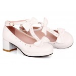 White Heart Bow T Straps Sweet Mary Jane Heels Shoes