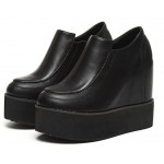 Black Leather Punk Rock Chunky Wedges Platforms Sneakers Shoes