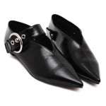 Black Metal Buckle Point Head Loafers Flats Shoes