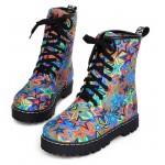 Blue Stars Lace Up High Top Military Combat Rider Boots