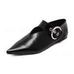 Black Metal Buckle Point Head Loafers Flats Shoes