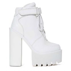 White Sneakers Chunky Sole Block High Heels Platforms Boots Shoes