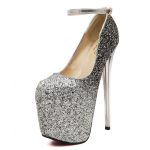 Silver Glitter Bling Bling Platforms Stiletto Wine Glass Super High Heels Shoes