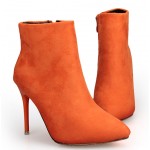 Orange Suede Point Head Stiletto High Heels Ankle Boots