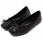 Black Quilted Bow Bunt Head Ballets Ballerina Flats Loafers Shoes