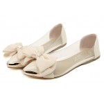 Cream Bow Metal Cap Point Head Transparent Ballets Ballerina Flats Shoes