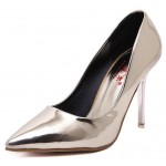 Grey Metallic Patent Mirror Leather Point Head Bridal Stiletto High Heels Shoes