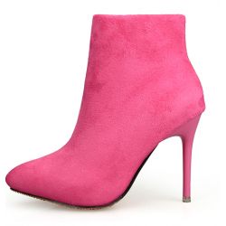 Pink Fushia Suede Point Head Stiletto High Heels Ankle Boots