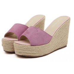 Pink Suede Straw Knitted Platforms Wedges Sandals Shoes