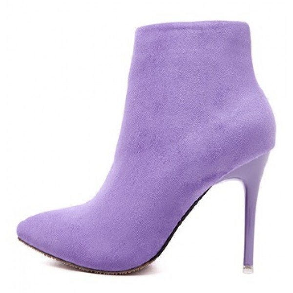 Purple Suede Point Head Stiletto High Heels Ankle Boots