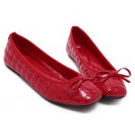 Red Quilted Bow Bunt Head Ballets Ballerina Flats Loafers Shoes