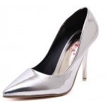 Silver Metallic Patent Mirror Leather Point Head Bridal Stiletto High Heels Shoes