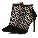 Black Suede Gladiator Hollow Out Bird Cage Stiletto High Heels Ankle Boots Shoes