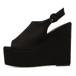 Black Peeptoe Slingback Block Chunky Sole High Heels Gladiator Platforms Sandals Shoes