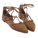 Brown Suede Point Head Strappy Gladiator Ballerina Ballets Flats Shoes