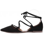 Black Suede Point Head Strappy Gladiator Ballerina Ballets Flats Shoes