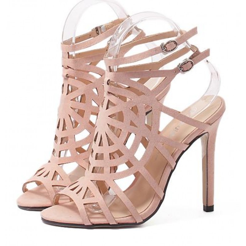 Pink Suede Spider Web Gladiator Stiletto High Heels Sandals Shoes