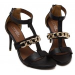Black Gold Chain Strappy Evening High Stiletto Heels Sandals Shoes