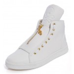 White Gold Skull Zipper Back Tassels High Top Mens Sneakers Shoes Boots